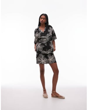 Topshop co ord linen stitch detail floral shorts in mono