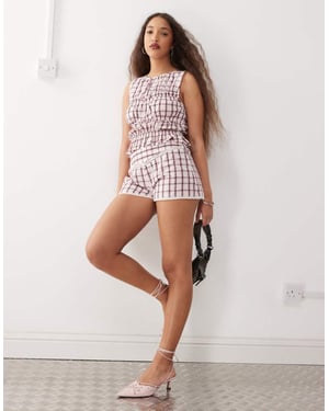 Reclaimed Vintage micro short with lace trim in pink check