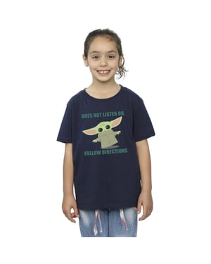 Star Wars Meisjes The Mandalorian Grogu Luistert Niet Katoenen T-Shirt (Marineblauw)