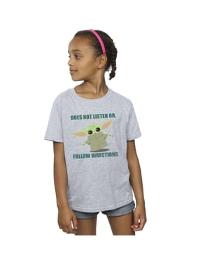 Star Wars Girls The Mandalorian Grogu lyssnar inte T-shirt i bomull (Sport Grå)