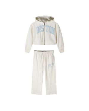Minoti Meisjes Text Cropped Brede Benen Hoodie en Joggers Set (Wit)