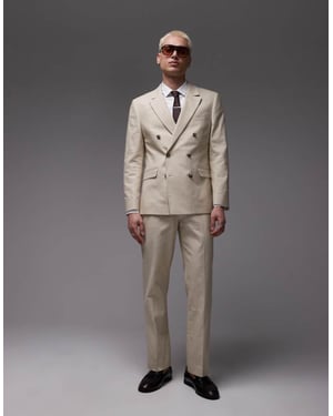 Topman straight linen blend suit trousers in stone