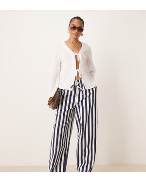 ASOS DESIGN Tall linen look pull on trousers in navy stripe