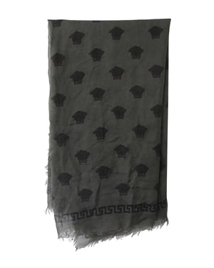 Versace Medusa Print Scarf in Grey & Dark Green Silk