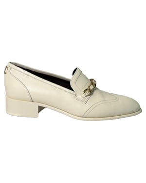 Chanel Chain Accent Wingtip Loafers in White Leather