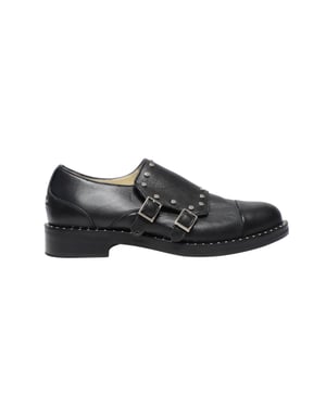 Jimmy Choo Studded Monk Strap Shoes in Black Leather