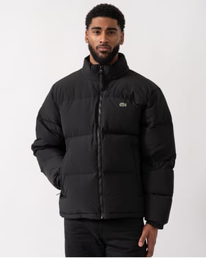 Long Sleeve Logo Detail Down Jacket in Black