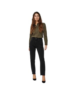 Vero Moda Mom-jeans i denim med hög midja för kvinnor (Svart denim)