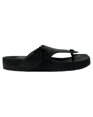 Loewe Ease Embellished Thong Slippers in Black Lamb Leather