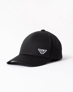 Black Logo Detail Cap in Black