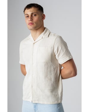 Cream Cotton Button-Up Shirt With Textured Check Print