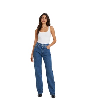 Replay Raka jeans med dubbla knappar för kvinnor/damer (Blå)