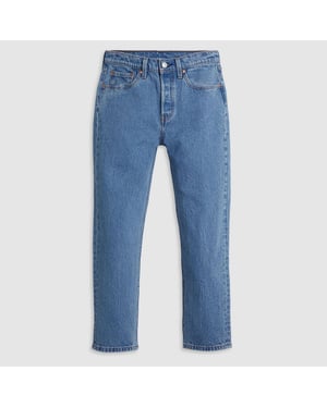 Levis Damesjeans 501 met rechte pijpen en enkellengte (Donkere Denim)