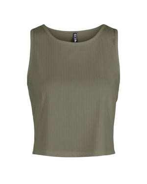 Pieces Korte, slanke, mouwloze tanktop voor dames (Diep groen)