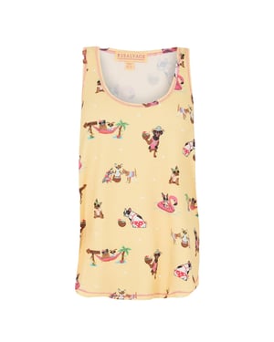 PJ Salvage Mouwloze tanktop met hondenprint van modal voor dames (Geel)