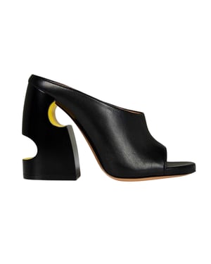 Off White Dames/Dames Uitgesneden Leren Hoge Blokhak Muiltjes (ZWART/GEEL)
