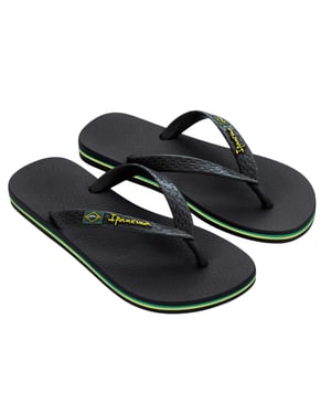 Ipanema Platte teenslippers voor dames met de Braziliaanse vlag (Zwart)