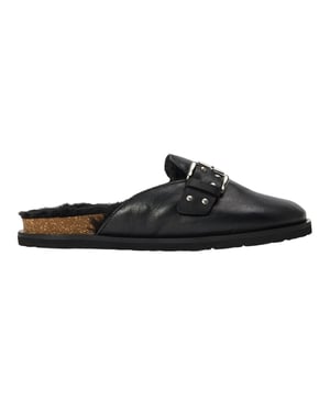 Steve Madden Damesclogs van suède met gesp in de kleur Evergreen (Zwart)