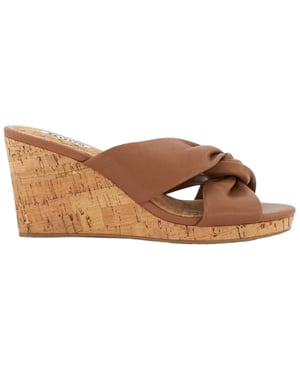 Dune London Leren muiltjes met sleehak en gedraaide knoop voor dames (Tan)
