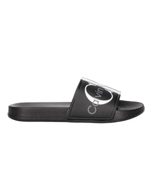 Calvin Klein Unisex Adult Logo Open Toe Flat Slides (Zwart)