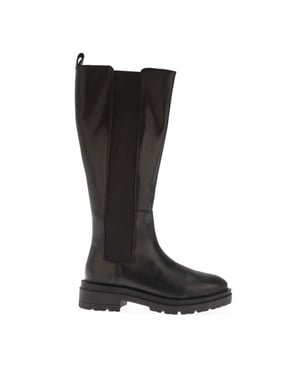 Dune London Leren kniehoge laarzen voor dames met elastische inzetstukken (Zwart)