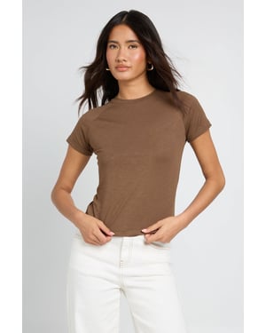 Slub Raglan Sleeve Fitted Top