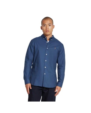 Farah Vintage Oxford-overhemd met lange mouwen en knoopsluiting voor heren (Diep Blauw)