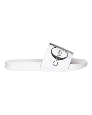 Calvin Klein Unisex Adult Logo Open Toe Flat Slides (Wit)