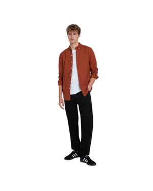 Farah Vintage Oxford-overhemd met lange mouwen en knoopsluiting voor heren (Teakhout)