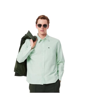 Lacoste Heren Gestreept Oxford Overhemd (Wit)