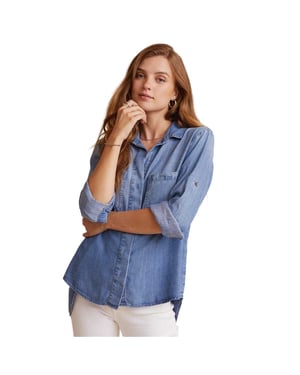 Bella Dahl Dames/Dames Denim Rugsplit Relaxed Fit Shirt met Lange Mouwen (Omberblauw)