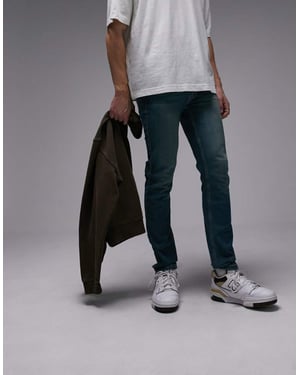 Topman stretch skinny jeans i mid wash grön nyans