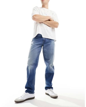 Lee Oscar avslappnad tapered fit slitna jeans i medel vintage tvätt