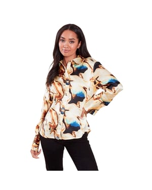Influence Dames-shirt met lange mouwen, marmerpatroon, standaardpasvorm (Oranje)