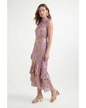 Petite Metallic Ruffle Hem Maxi Dress