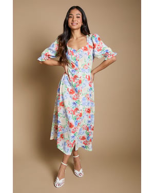 Petite Floral  Button Through Midi Dress