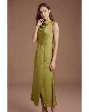 Cowl Neck Sleeveless Satin Midi Dress