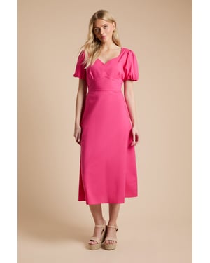 Contrast Stitch Detail Sweetheart Poplin Midi Dress