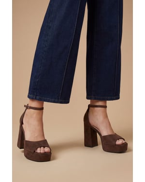 Faith: Hope Faux Suede Peeptoe High Block Heel Platform Sandals