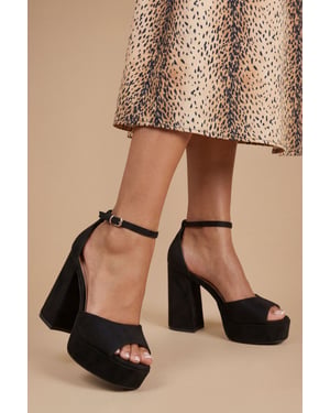Faith: Hope Faux Suede Peeptoe High Block Heel Platform Sandals