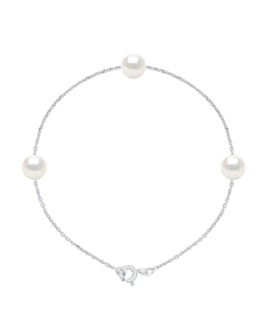 Bracelet 3 Real Cultured Freshwater Pearls Round 7-8 mm