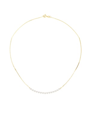 Necklace Curb Chain Pearls - 15 Real Cultured Freshwater Pearls Round 3-4 mm