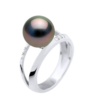 Ring Sieraad 0,06 Cts - Wit Goud - Echte Gecultiveerde Tahiti Parels Rond 9-10 mm