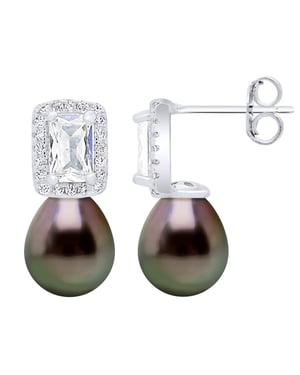 Hanging Earrings Real Cultured Tahiti Pearls 8-9 mm