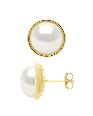 Oorbellen - Surroundings Sleek - Prestige - Geel Goud - Echte Cultuur Zoetwater Parels Knop 10-11 mm