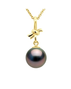 Pendant KNOT - Yellow Gold - Real Cultured Tahiti Pearl Round 9-10 mm