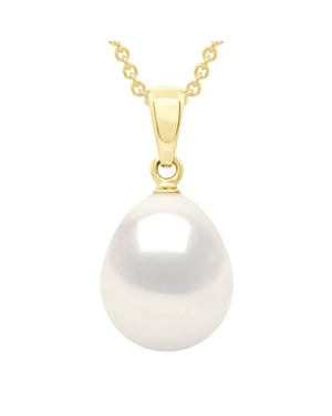Beaded Pendant Solid Articulated in Yellow Gold 750 and Real Cultured Freshwater Pearl Pear 10-11 mm
