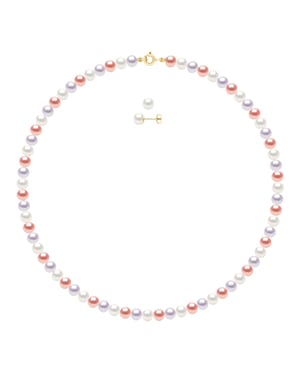 Set being composed of : Necklace of Real Cultured Freshwater Pearls Semi Round 6-7 mm