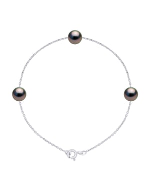 Bracelet TRIO - 3 Real Cultured Tahiti Pearls PASSING THROUGH Round 7-8 mm