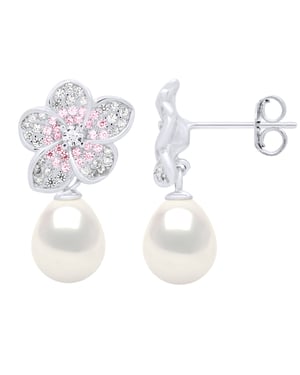 Earrings - Jewelry Silver - Real Cultured Freshwater Pearls Pear 9-10 mm